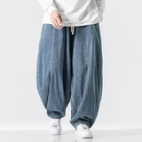 Wiaofellas  -  New Men's Pants Large Japanese Retro Loose Haren Straight Leg Pants Hong Kong Style Wide Leg Cowboy Lantern Pants