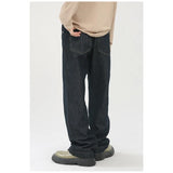 Wiaofellas  -  Men Korean Raw Denim Straight Jeans High Waist Loose Wide Leg Floor Length Trouser Vintage Baggy Streetwear Casual Daily Bottoms
