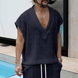 Wiaofellas  -  Men's V-Neck Sleeveless Knit Top Casual Loose Knitted Vest