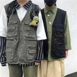 WIAOFELLAS  -  Cargo High-end Vest Korean Style Streetwear Japanese Retro Functional Multi-pocket Work Solid Color Pocket Vest Jacket Aesthetic