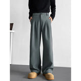 WIAOFELLAS  -  Grey Black Suit Pants Men Fashion Society Mens Dress Pants Korean Loose Straight Pants Mens Office Formal Trousers Plus Size