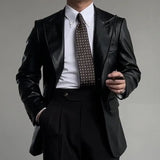 Wiaofellas - Single-breasted Lapel Leather Jacket Leather Blazer Jacket Men Black Leather Coat Casual Korean Chaquetas Hombre Motorrad Blazer