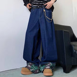 Wiaofellas  -  Silhouette Pants Loose Wide Leg Men Jeans Solid Color Korea Fashion Wide Leg Male Trousers New Casual