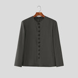 WIAOFELLAS  -  Men Blazer Solid Color O-neck Long Sleeve Button Casual Male Suit Streetwear 2026 Spring Fashion Leisure Thin Coats Men