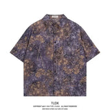 Wiaofellas  -  New Chinese Sle Danon Print ort Sve irt Men's Summer American Retro Loose Purple irt Polyester Fiber Casual Wear