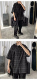 Wiaofellas  -  Korean Style Loose and Versatile Plaid Five-point Sleeve Shirt