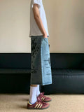 WIAOFELLAS  -  Pattern Printing Men's Denim Shorts American Style Casual Straight Leg Loose Contrast Color Streetwear Male Jeans