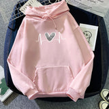 WIAOFELLAS  -  Autumn Winter Heart Print Hoodie Unisex Couple Style Polyester Fiber Full Sleeve Streetwear Trendy Top for Men And Women