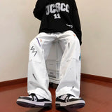 WIAOFELLAS  -  Spring Autumn Fashion Pure Color Splashed Ink Jeans Men's Clothing American Style Loose Casual Chaopai Wide Leg Trousers