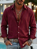 Wiaofellas  -  Vintage Long Sleeve Turn-down Collar Shirt Cardigan Mens Autumn Gold Foil Printed Daily Casual Trendy Tops For Men