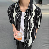 WIAOFELLAS  -  Men Shirt Printing Summer Lapel Short Sleeve Loose Casual Men Clothing Streetwear 2025 Korean Style Fashion Male Shirts