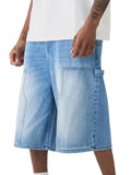 WIAOFELLAS  -  Men s Distressed Denim Shorts with Cargo Pockets and Relaxed Fit Knee-Length Pull-On Jeans
