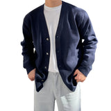 WIAOFELLAS  -  Fashionable V-Neck Knitwear Men's Loose Fit Solid Color Autumn New Style Casual Versatile Open Cardigan Sweater Jacket