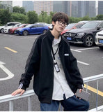 Wiaofellas  -  Velvet Cardigan Sweatshirt Men's Loose Korean Sports Jacket Trendy Hong Kong Style Stand Up Collar Jacket