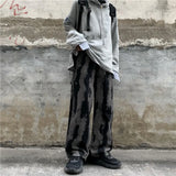 Wiaofellas  -  High Street Distressed Jeans Washed Tie-Dye Jeans Black Jeans Men's Loose Straight Retro Long Pants Men Jeans