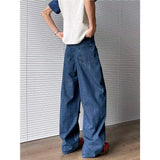 WIAOFELLAS  -  Niche Design Men's Denim Pants Printing Contrast Color Washing Casual Wide Leg Trousers Straight Male Jeans Trendy