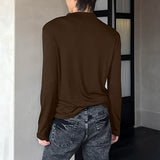 WIAOFELLAS  -  Men T Shirt Solid Color Lace Up Long Sleeve Casual Male Tee Tops Streetwear Korean Style Fashion Men Clothing S-3XL