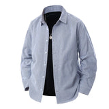 WIAOFELLAS  -  Spring Autumn Men's Striped Casual Shirts Lapel Loose Sports Shirt Male Long Sleeve Streetwear Blouse Handsome Simple Tops Man