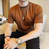 WIAOFELLAS  -  69% Cotton Stretch Men's T-Shirt - Breathable Modern Fit with Vertical Seam Detail, Timeless Casual Top for Everyday Comfort