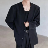 WIAOFELLAS  -  Men's Shoulder Pads Solid‘ Color Loose Blazer Coat Fashion  Summer Double Buckle Long Sleeves Jacket Male