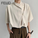 WIAOFELLAS  -  New Chinese Style Men's Shirts Button Design Solid Color Menswear Short Sleeved Loose Male Clothing Personalized