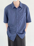 WIAOFELLAS  -  New Men's Casual Business Solid Color Short Sleeve Shirts Classic Pocket Button Up Cargo Shirt Y2K Streetwear Basic Blouse