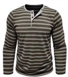 WIAOFELLAS  -  New Men's Henley Collar Long Sleeve T-Shirts Striped Casual Button T Shirt for Men Spring Autumn Male Fashion Cotton Tees Tops