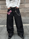 Wiaofellas  -  Daily Outdoor Casual Denim Pants Mens Autumn Warm Wide Leg Trousers Pattern Print Denim Loose Fit Bottoms For Male