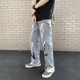 WIAOFELLAS  -  Spring Autumn New Printed Jeans Men Trousers Street Hip-hop Trend High Waist Casual Loose Straight-leg Pants Mens Jeans