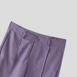 WIAOFELLAS  -  Men Pants Solid Color Button Pleated Casual Trousers Men Streetwear Loose Joggers Personality Fashion Male Flare Pants