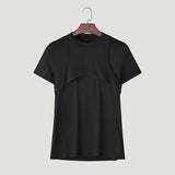 WIAOFELLAS  -  Men T Shirt Solid Color O-neck Short Sleeve Knitted Male Tee Tops Streetwear Summer Fashion Casual Cozy Men Clothing