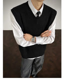 WIAOFELLAS  -  Autumn Grey Sweater Vest Men Warm Fashion Casual Black Knitted Pullover Men Korean Loose Sleeveless Sweater Mens Jumper Clothes
