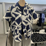 WIAOFELLAS  -  Shirts for Men New Summer High-end Designewd Niche Temperature Advanced Loose Printed Bubble Cuban Collar Short-sleeved Shirt