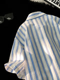 WIAOFELLAS  -  Striped Shirt for Men Cotton Short Sleeves Button Blouses Casual Turn-down Collar Shirt Summer Streetwear Overshirts Tops A130