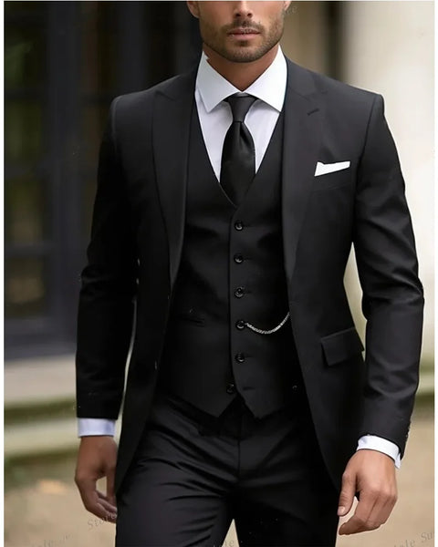 Wiaofellas - Elegant Men's Suits Full Set (Jacket+Vest+Pants ) Army Gr