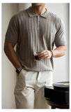 Wiaofellas  -  Summer Men's Ribbed Knit Polo Shirt Light Luxury Short Sleeve Lapel Collar Slim Fit Business Casual Polos Breathable Soft Tops