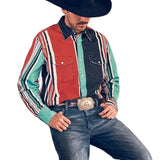 Wiaofellas  -  Men's Retro Western Striped Shirt Casual Short Sleeve Button-Up Cowboy Style Shirt
