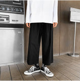 WIAOFELLAS  -  Wide Leg Pants Men Drape Straight Loose Harajuku Vintage Japan Style Ankle-length Trousers Cozy Versatile Black Pantalones Male