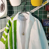 WIAOFELLAS  -  New Spring and Autumn Fashion Trend Simple Polo Collar Stripe Contrast Slouchy Style Casual Loose Men's Shirt Thin Coat