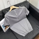 Wiaofellas  -  Men Summer Knit Sweater Ice Silk Korean Fashion Style Slim Fit V Neck Pullover V Neck Hollow Out Thin Streetwear Clothing