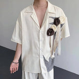 WIAOFELLAS  -  Trendy Men's Spliced 3D Flower Ribbon Design Loose Shirts Fashion Casual Short Sleeves Lapel Tops Male Summer
