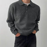 Wiaofellas  -  Men's Sweater Polo Shirt Pullover Lazy Style Long Sleeve Solid Loose Clothing Fashion Casual T-shirt Autumn Winter Wool Tops