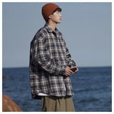WIAOFELLAS  -  American retro plaid shirt men's autumn and winter thickened and fleece warm, trendy loose and casual long-sleeved shirt jacket