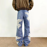 WIAOFELLAS  -  Autumn Men's Dove Of Peace Appliques Embroidered Jeans New Y2K Vintage Straight Baggy Denim Pants Washed Streetwear Blue Jean