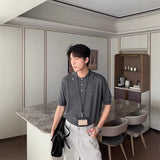 WIAOFELLAS  -  Fashion Men's Solid Color Button Loose Casual T-shirts Trendy Summer Turn Down Collar Short Sleeves Tops Male