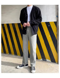 WIAOFELLAS  -  Fashionable V-Neck Knitwear Men's Loose Fit Solid Color Autumn New Style Casual Versatile Open Cardigan Sweater Jacket