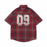 WIAOFELLAS  -  Men'S Loose Plaid Short Sleeved Shirts Casual Linen Button Down Oversized Shirt Harajuku Luxury Comfort Brand Male Shirts