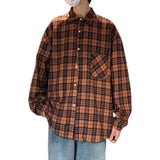 Wiaofellas  -  Trendy Harajuku Style Long Sleeve Plaid Shirt Men's Retro Casual Loose Versatile Color Block Casual Shirt Jacket for Teens