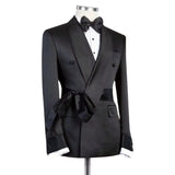 Wiaofellas  -  Men Suit Jacket with Plain Black Belt Double Breasted Shawl Lapel Slim Fit Custom Wedding Groomsmen Smoking Fashion Blazer