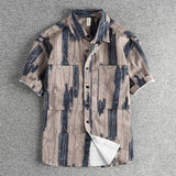 WIAOFELLAS  -  Personality abstract pattern pattern trend short-sleeved shirt men's American trend thin seersucker shirt